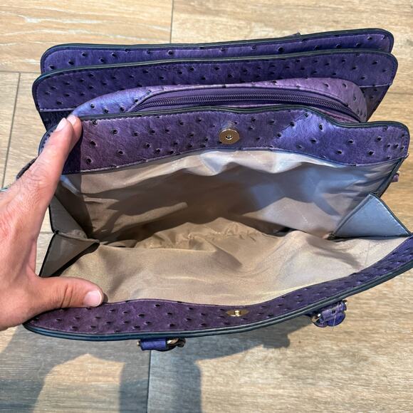 Dasein Embossed Faux Ostrich Textured Purple Leather Satchel Handbag Large - Picture 3 of 10